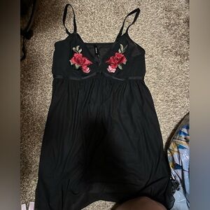 Torrid Black Chemise with Red Floral Embroidery